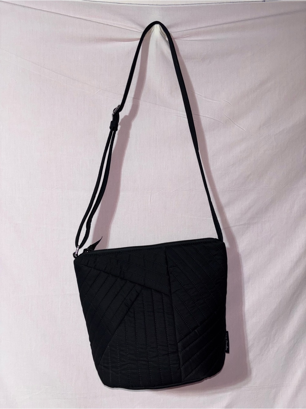 Vera Bradley Black Bucket Crossbody Bag Quilted Recycled Cotton